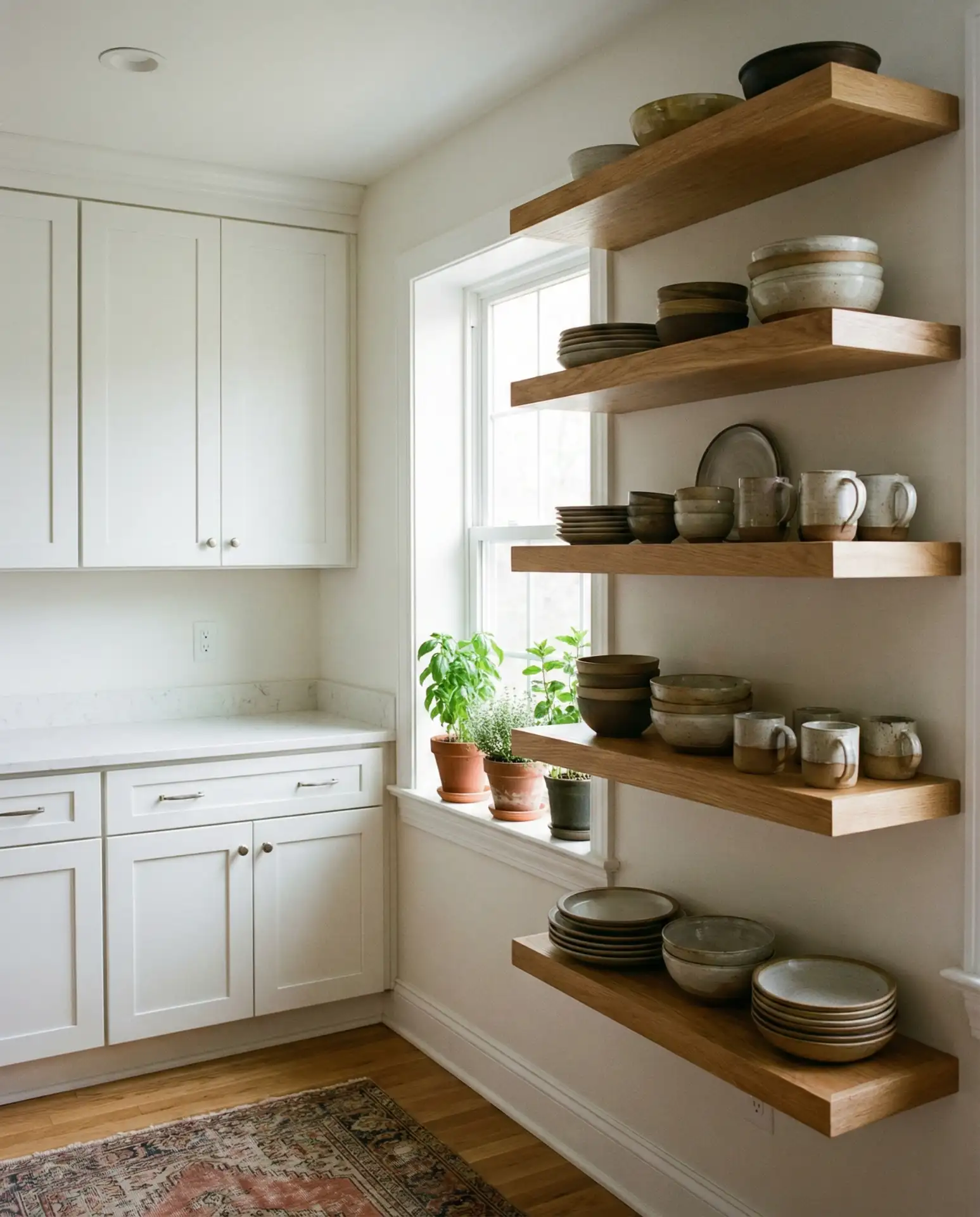 White Cabinets with Open Upper Shelving 1