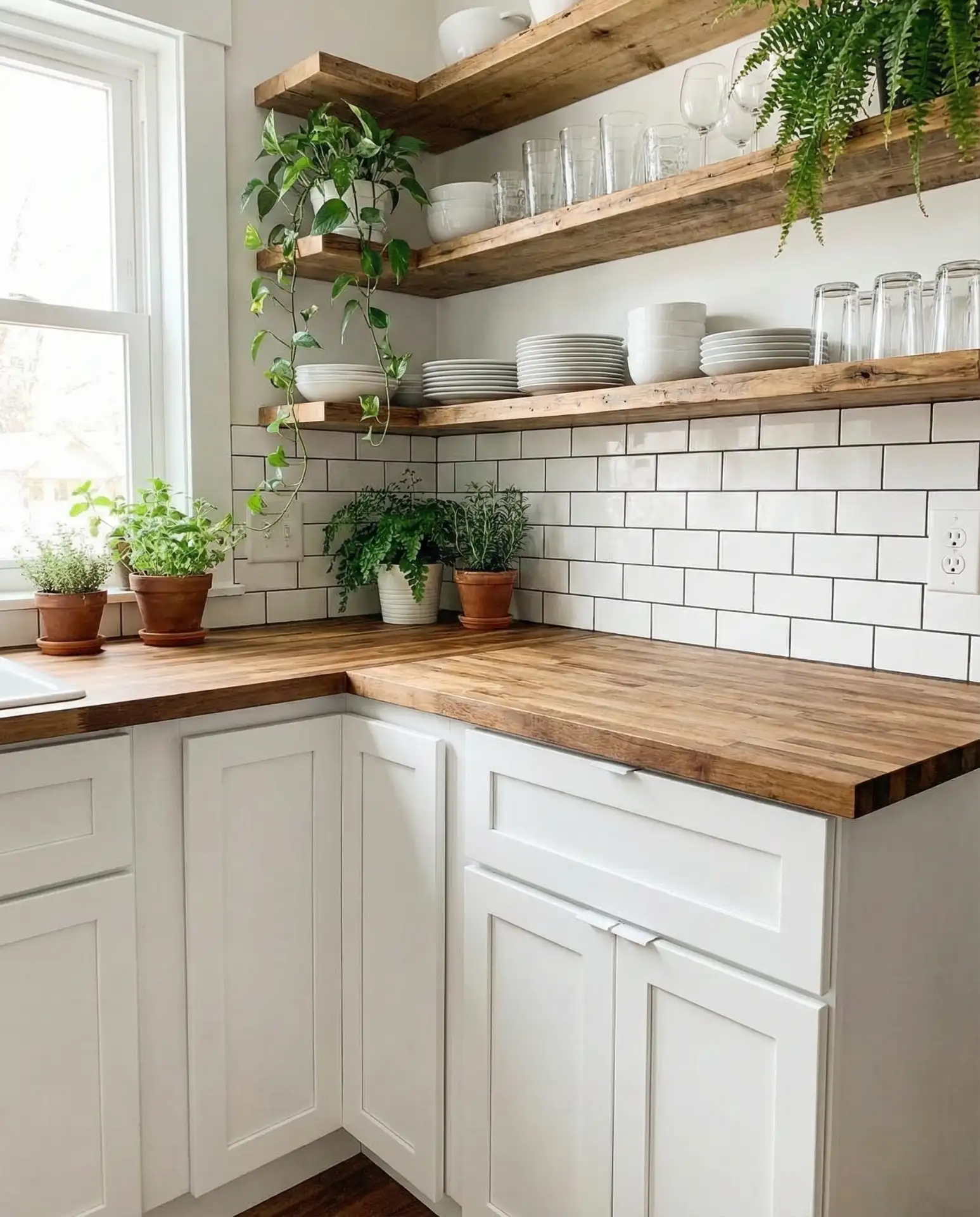 White Cabinets with Open Upper Shelving 2