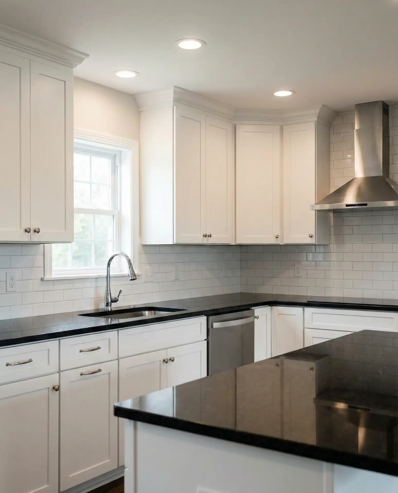 White Cabinets with Wood Island 2