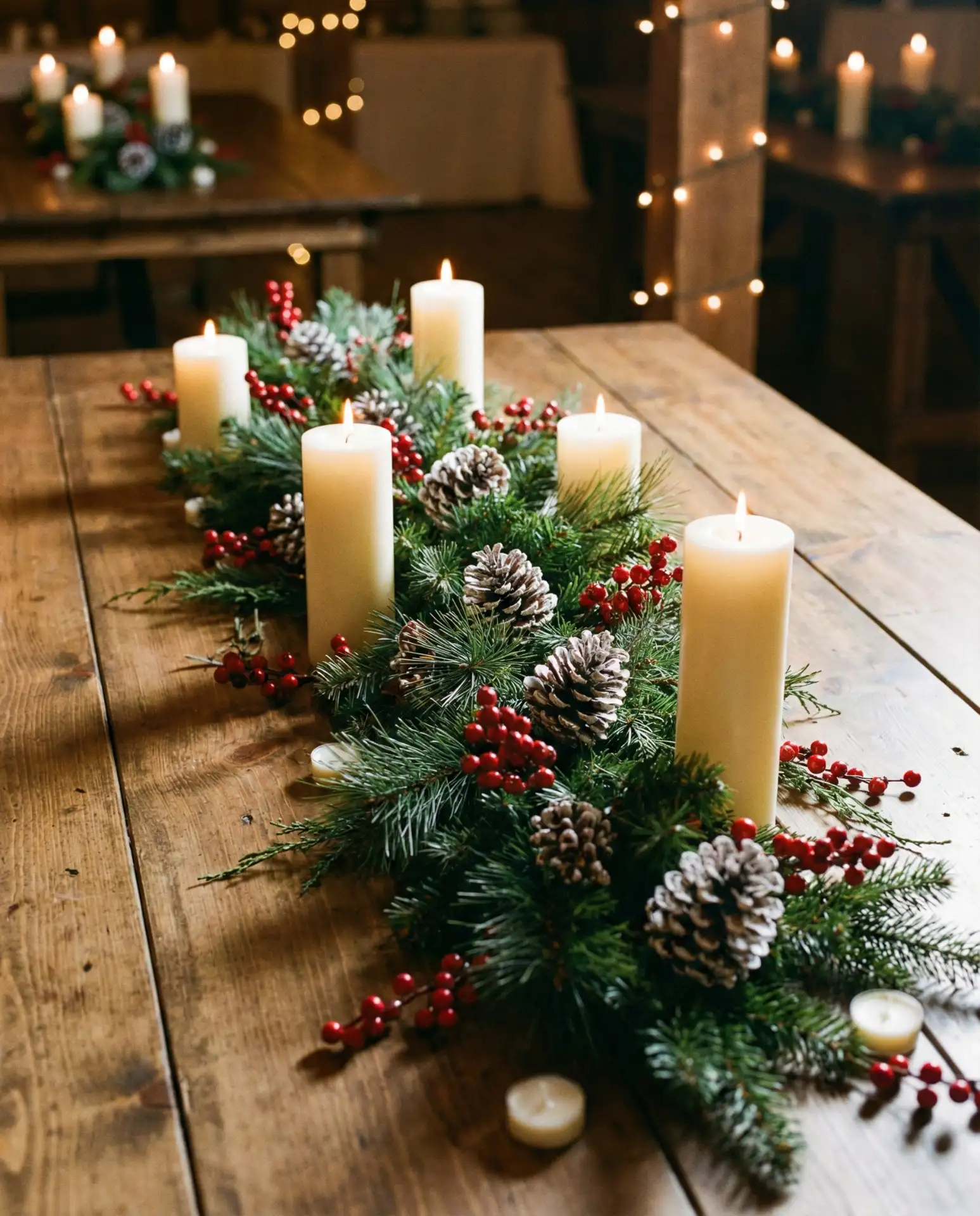 Winter Evergreen and Pinecone Centerpieces 1