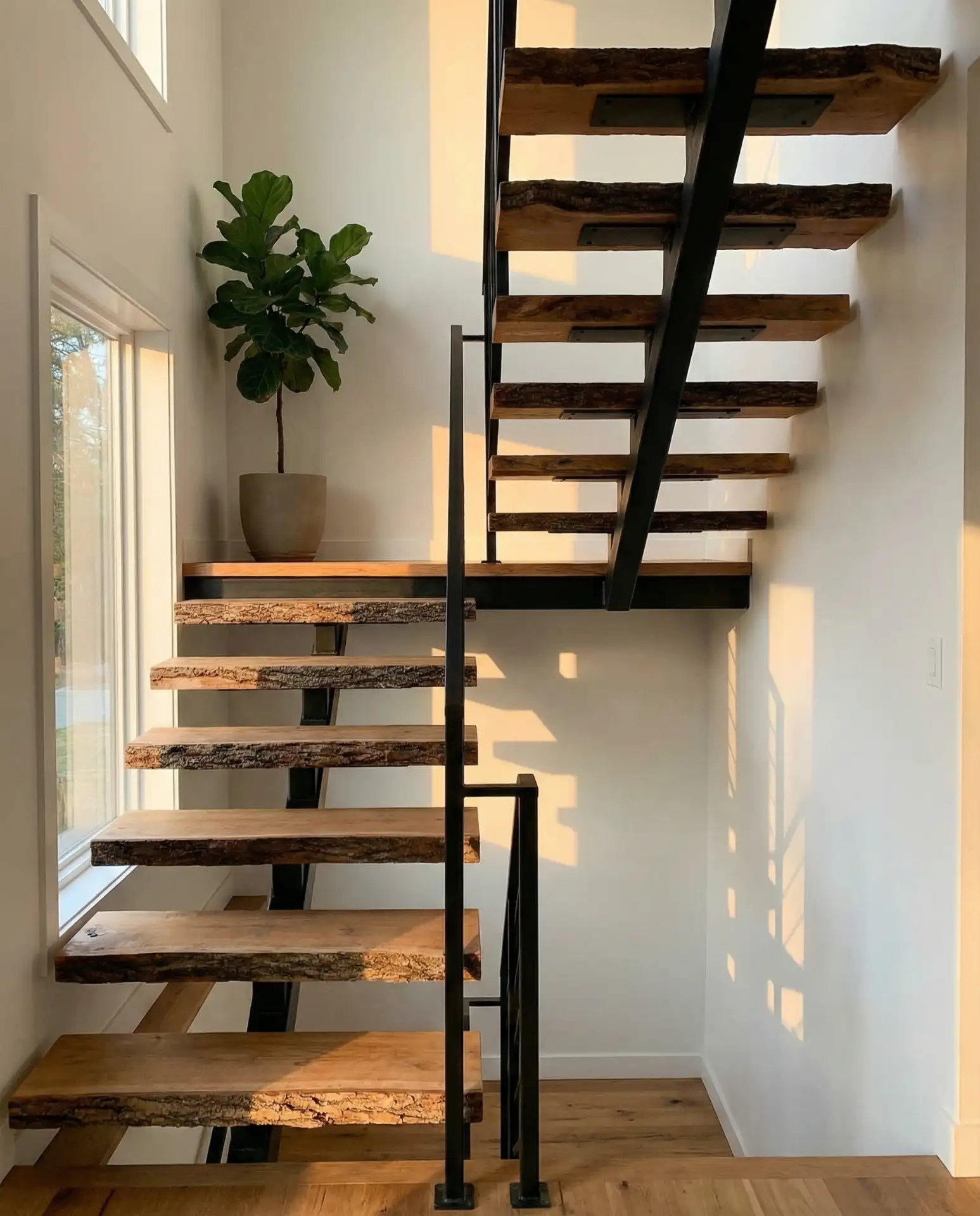 Wooden Staircase with Live Edge Treads 1