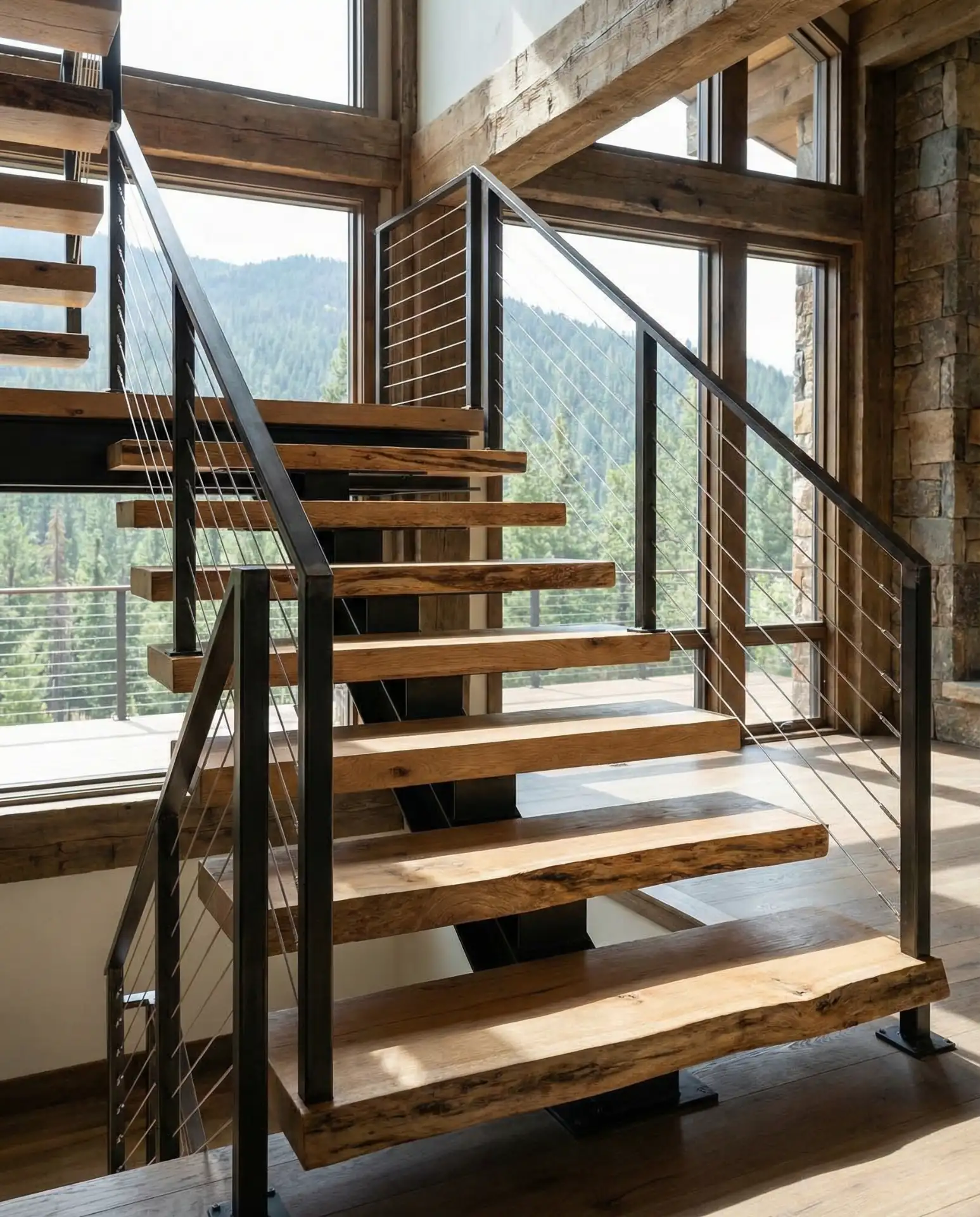 Wooden Staircase with Live Edge Treads 2
