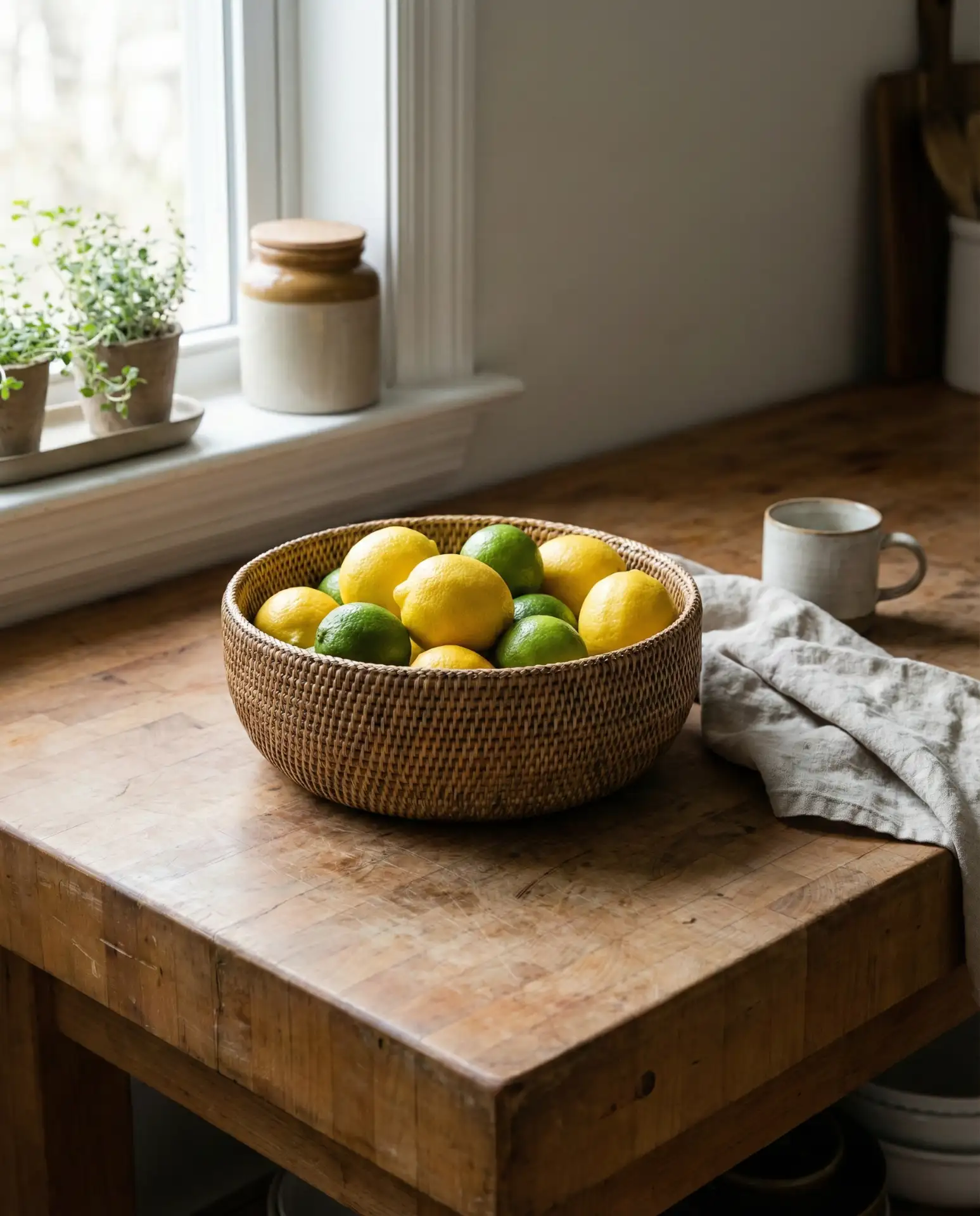 Woven Fruit Bowl with Seasonal Produce 1