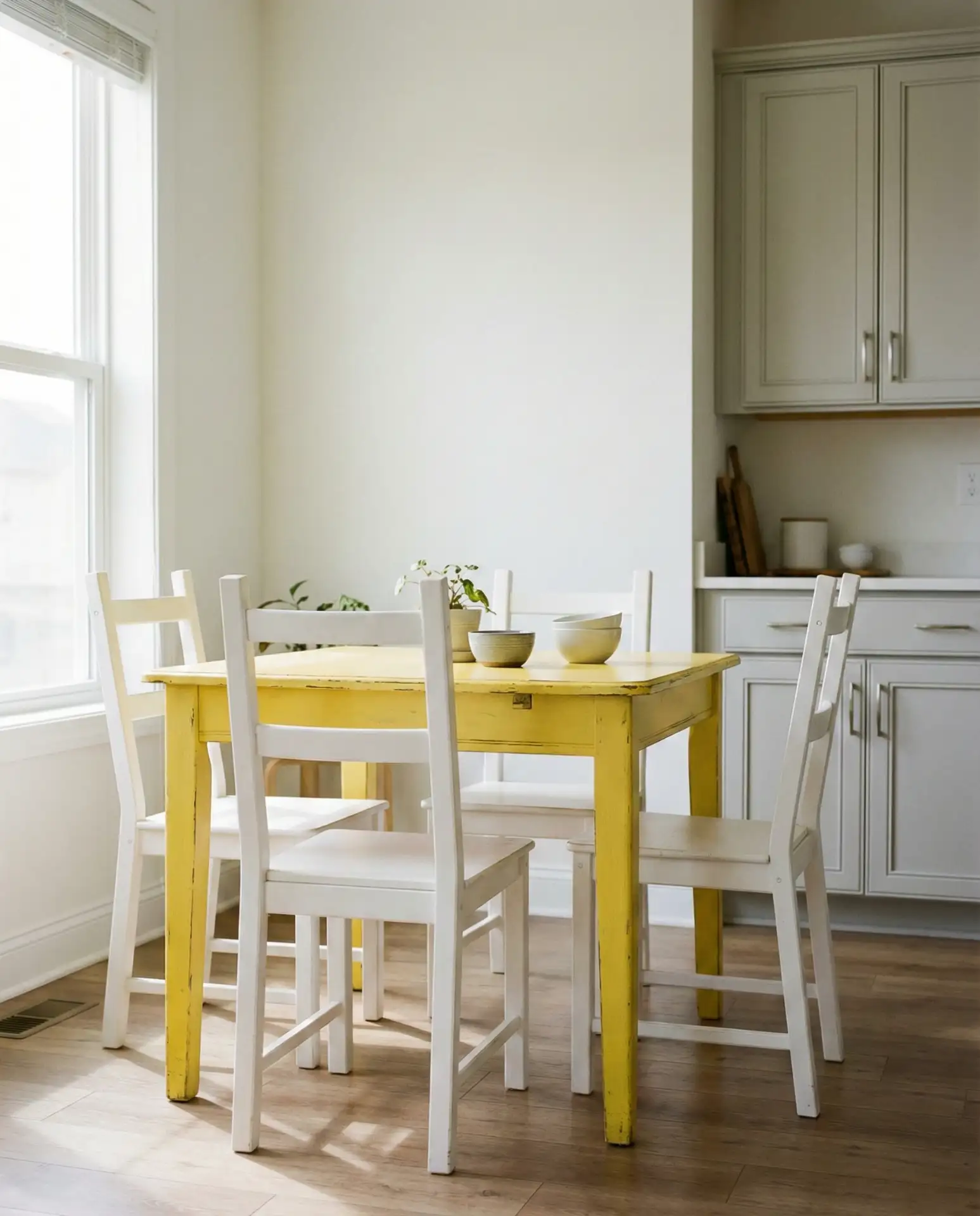 Yellow Kitchen Table in a Neutral Space 1