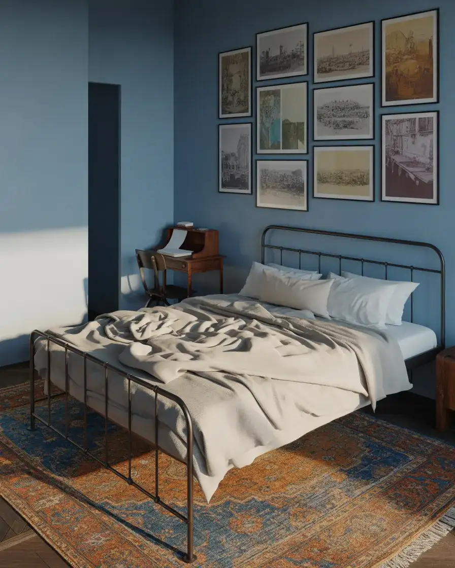 Aesthetic Blue Bedroom with Vintage Art Posters 2