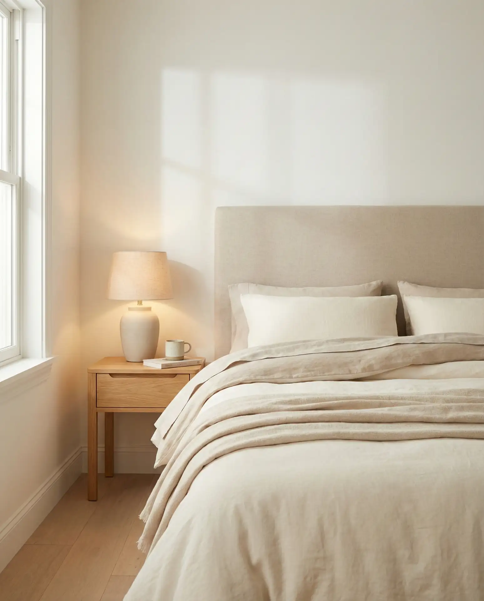 Beige Headboard with Warm White Walls 2