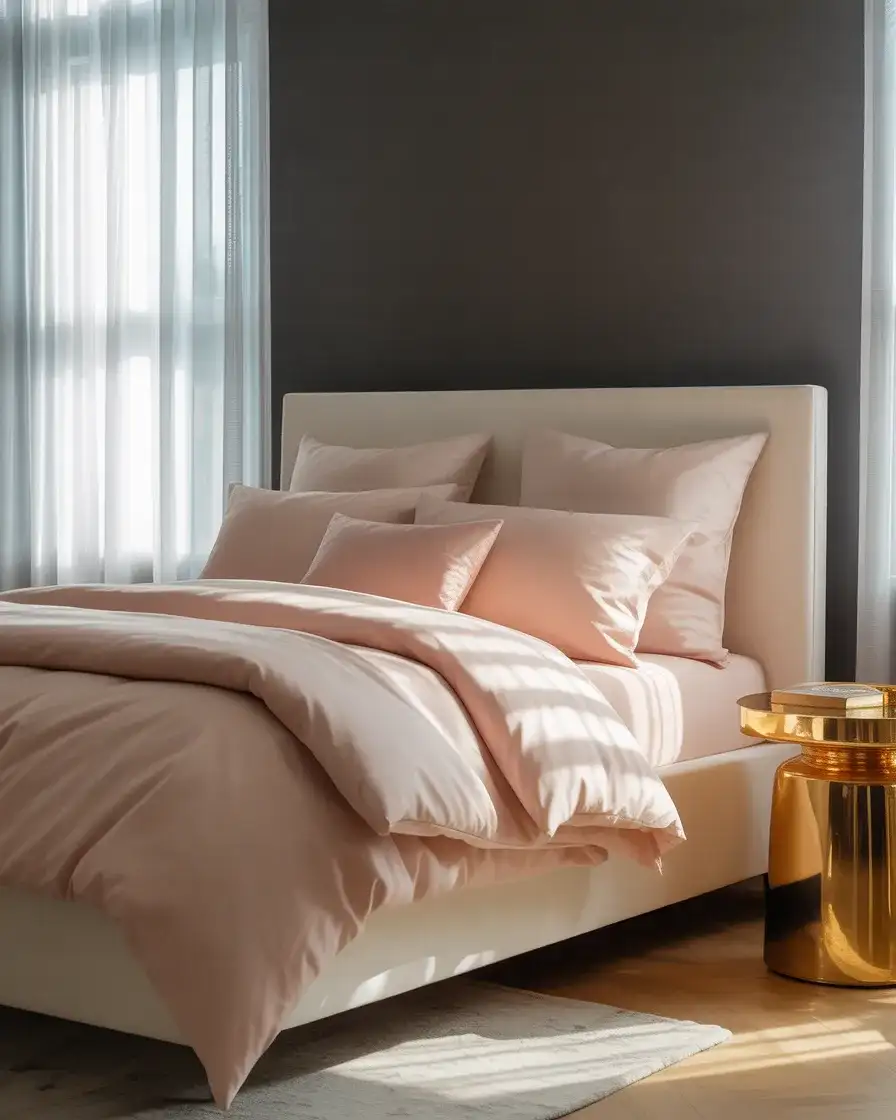 Black Accent Wall with Blush Pink Bedding 2