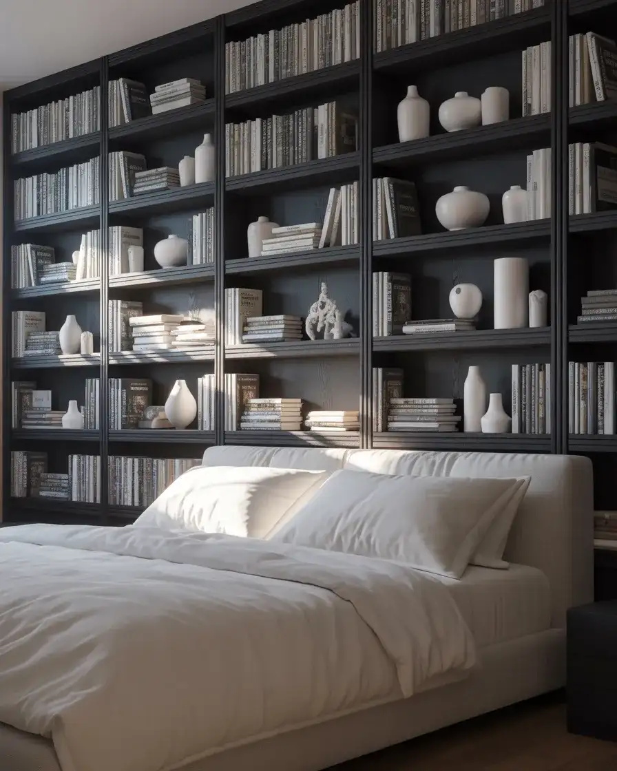 Black Accent Wall with Built-In Shelving 1