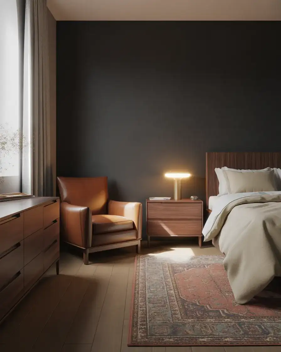 Black Accent Wall with Dark Brown Furniture 1