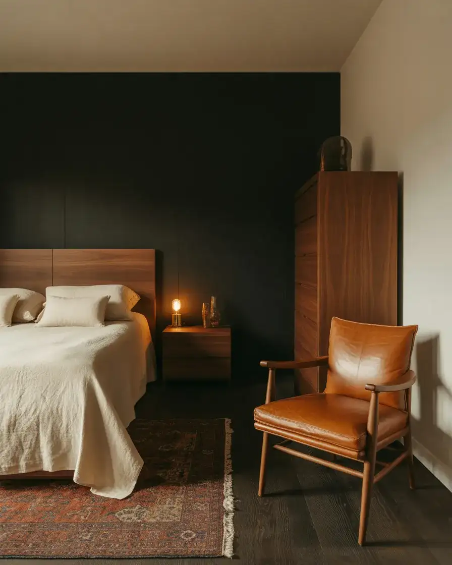 Black Accent Wall with Dark Brown Furniture 2