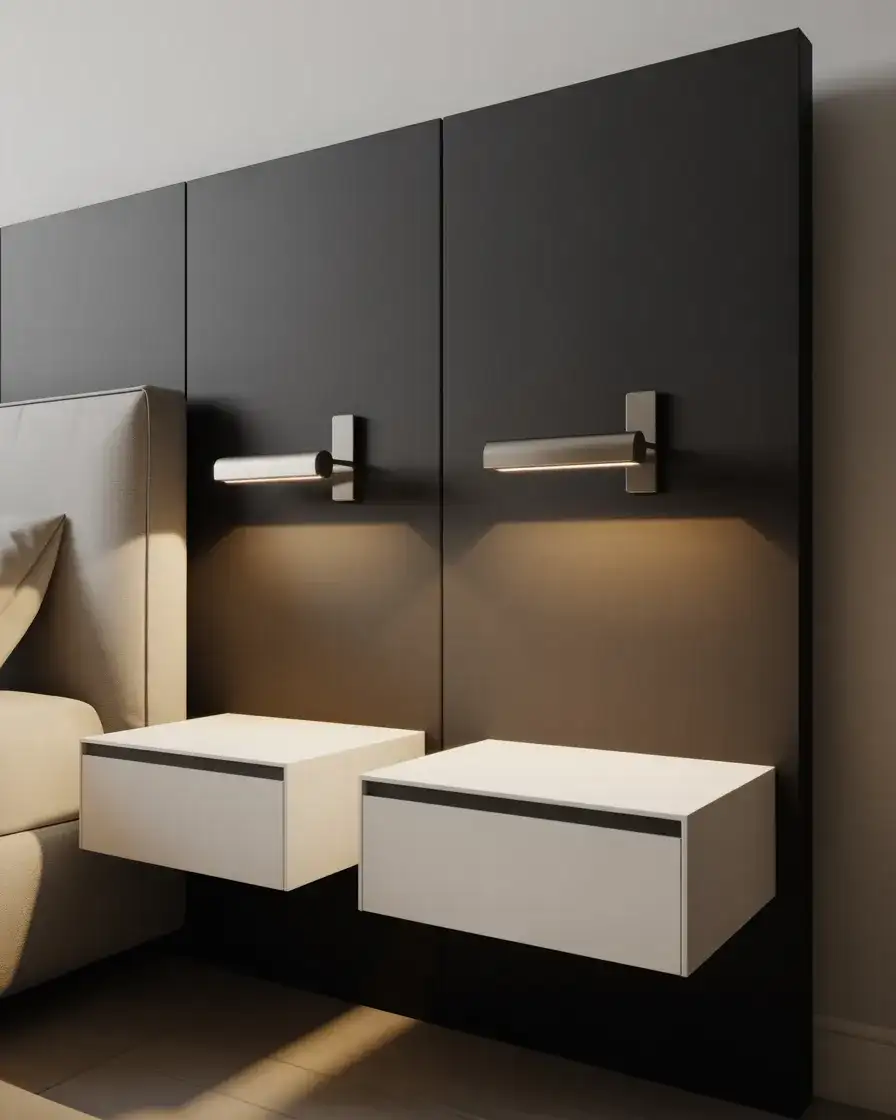 Black Accent Wall with Floating Nightstands 1