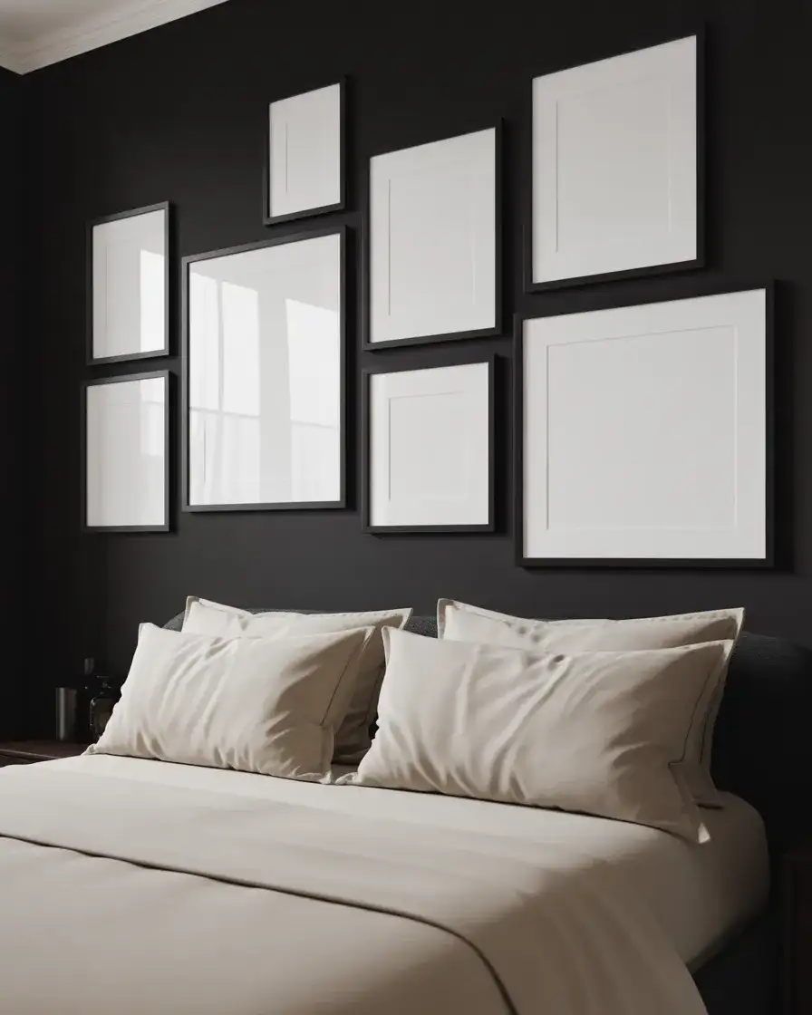 Black Accent Wall with Gallery of Framed Art 2