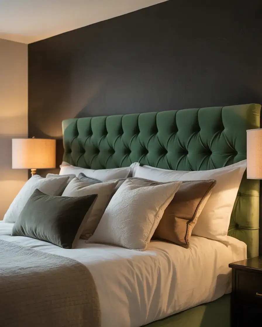 Black Accent Wall with Velvet Upholstered Headboard 1