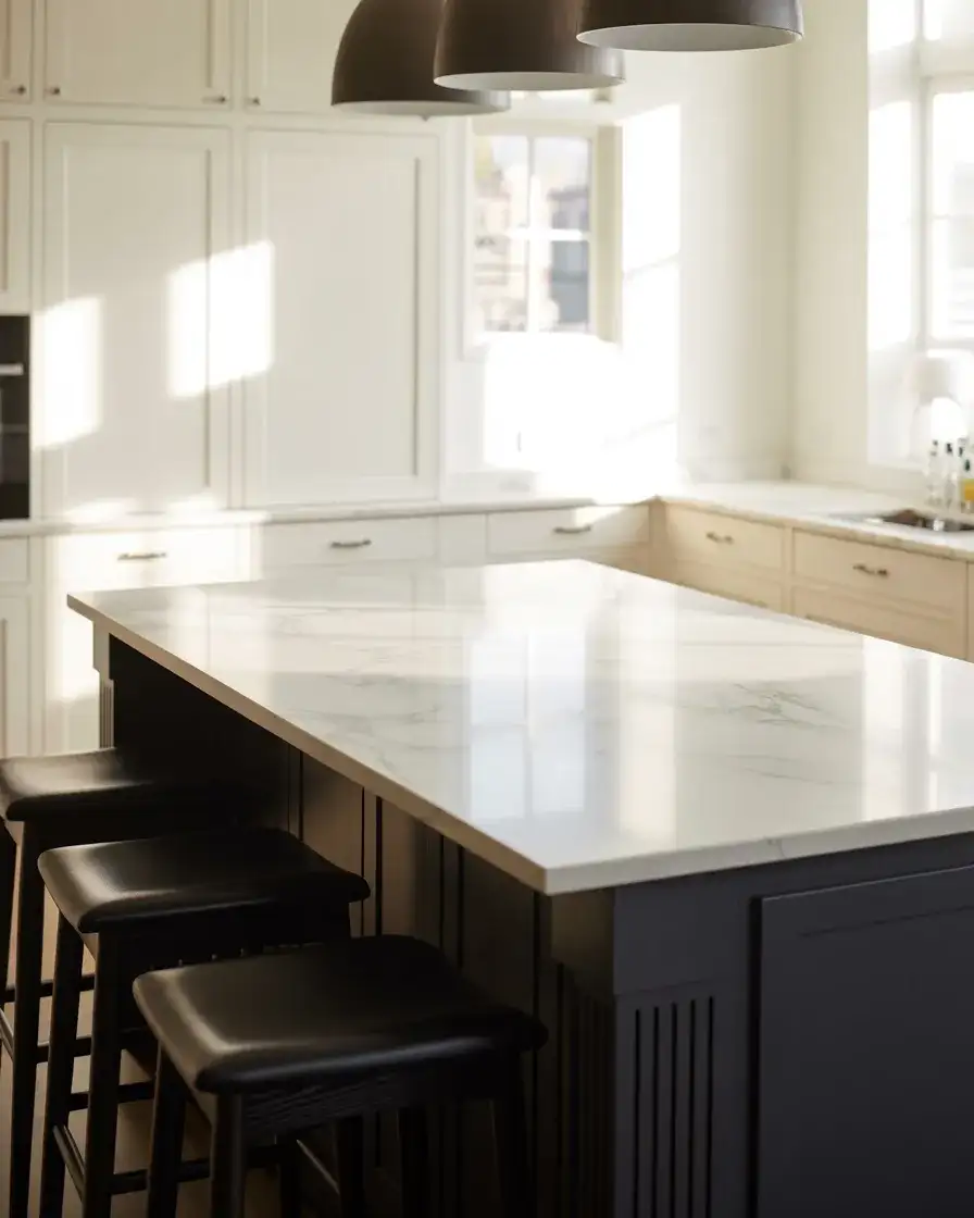 Black Kitchen Island with White Perimeter Cabinets 2