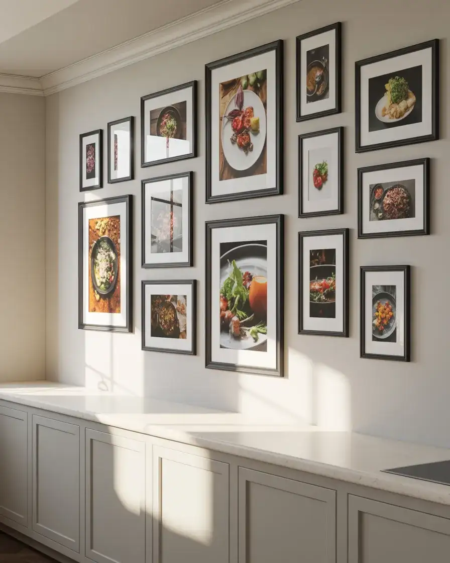 Black Picture Frames in a White Kitchen Gallery Wall 1