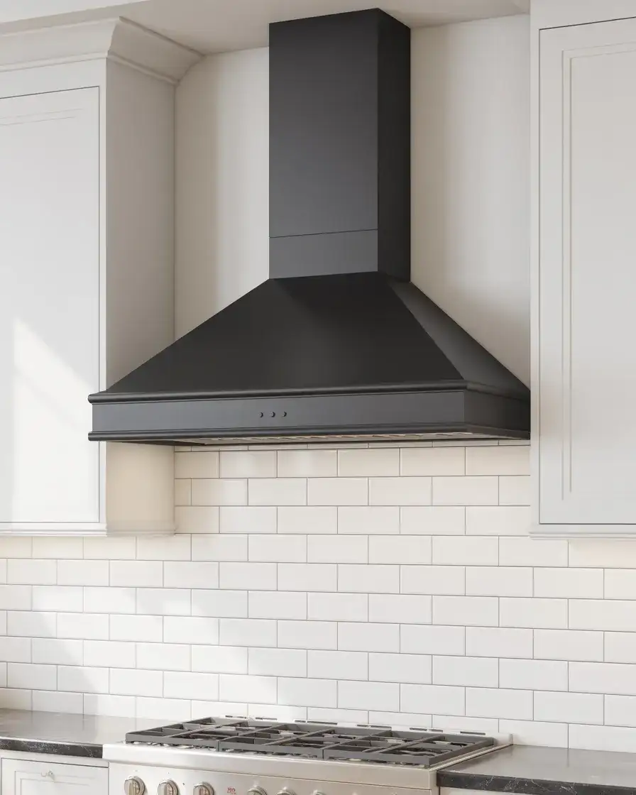 Black Range Hood Against White Walls 1