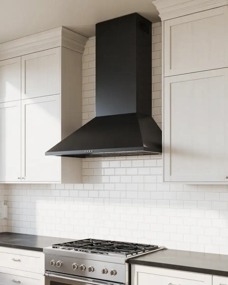 Black Range Hood Against White Walls 2