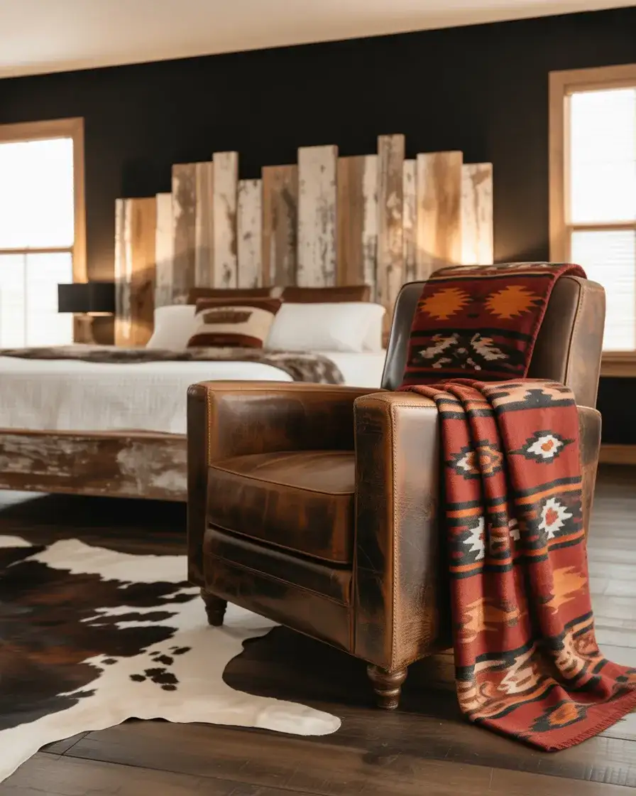 Black Wall in a Western-Inspired Bedroom 1