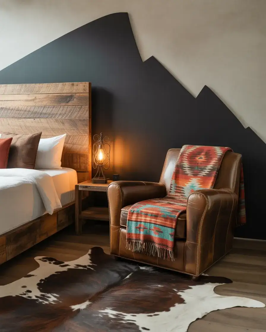 Black Wall in a Western-Inspired Bedroom 2