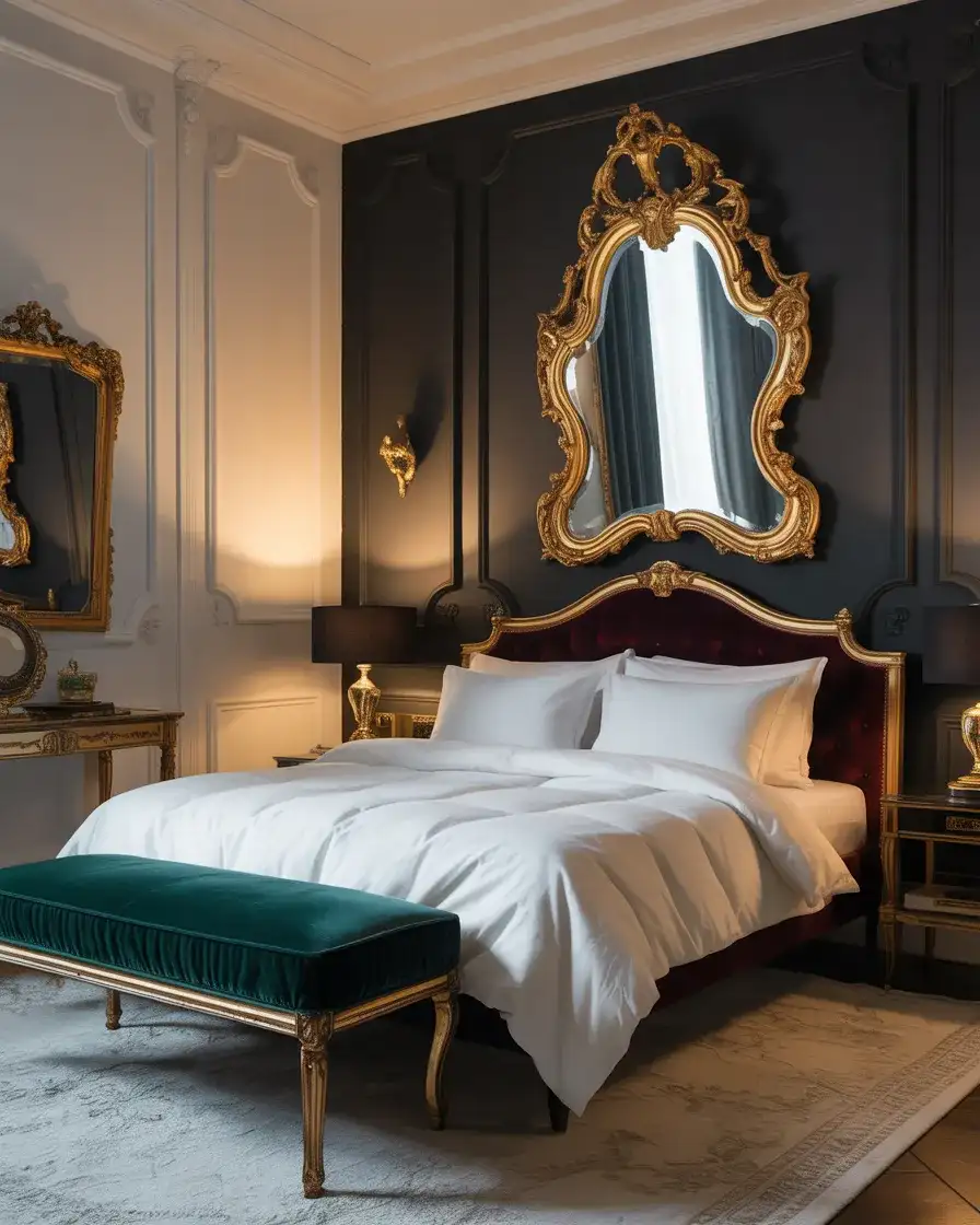 Black Wall with Vintage or Antique Mirrors 1