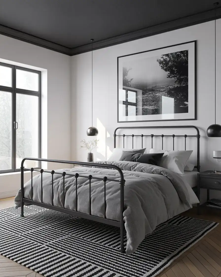 Black and White Grey Bedroom with Graphic Contrast 1