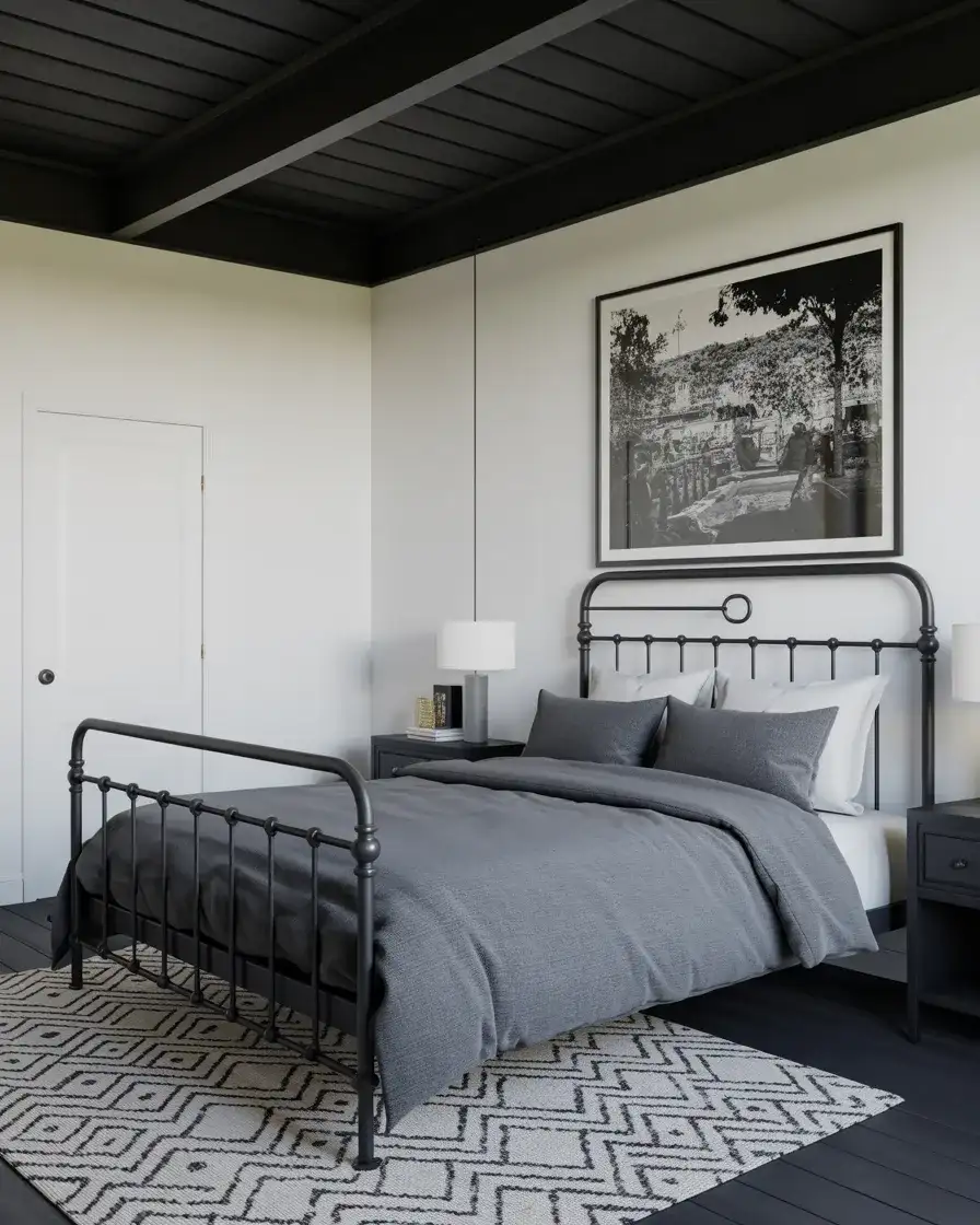 Black and White Grey Bedroom with Graphic Contrast 2