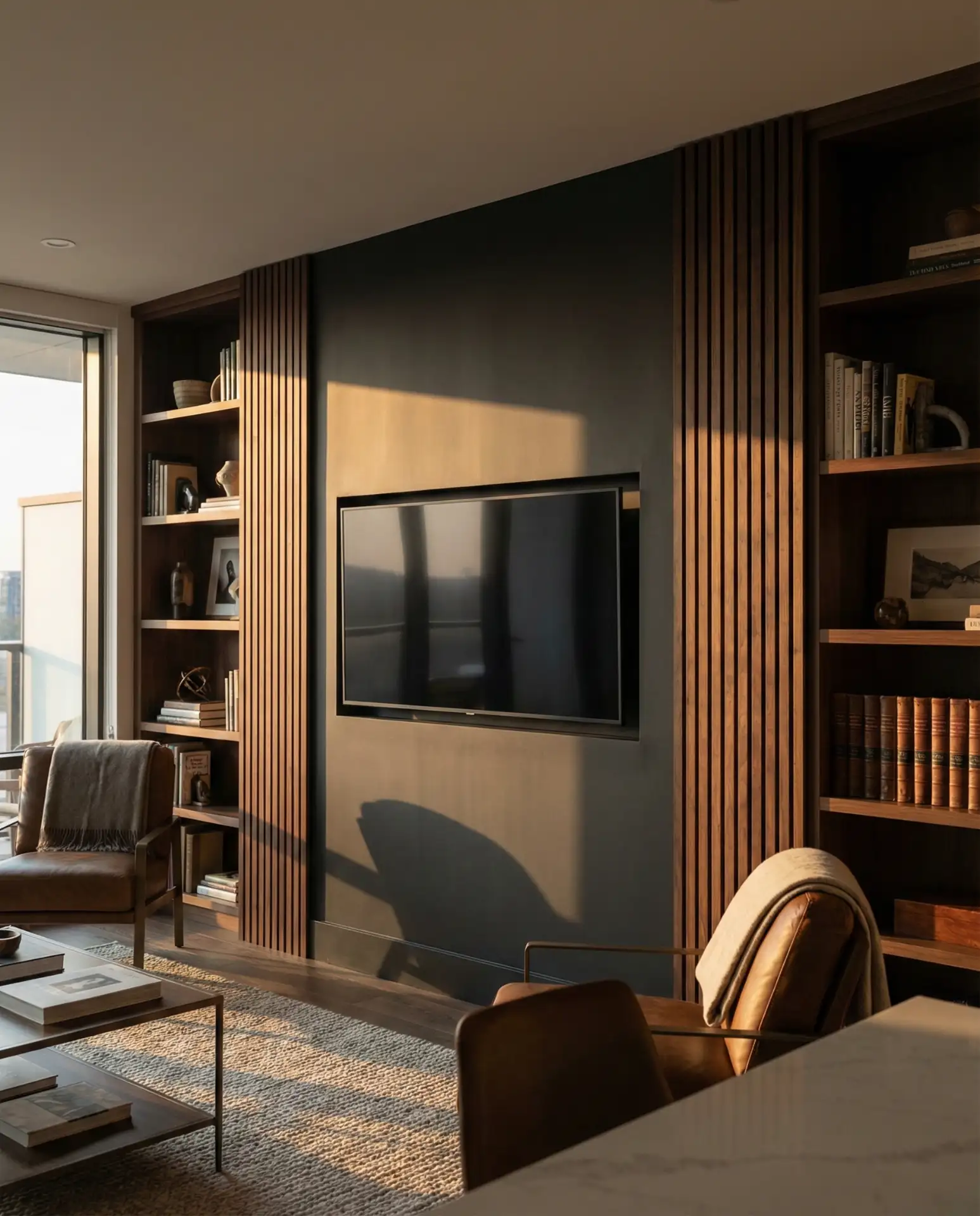 Black and Wood Contrast TV Wall 2