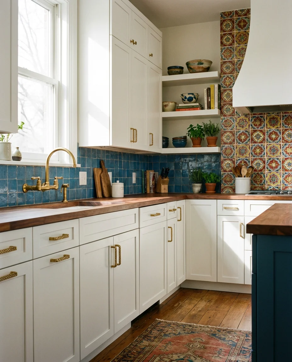 Blue Kitchen Backsplash with Neutral Cabinets 1