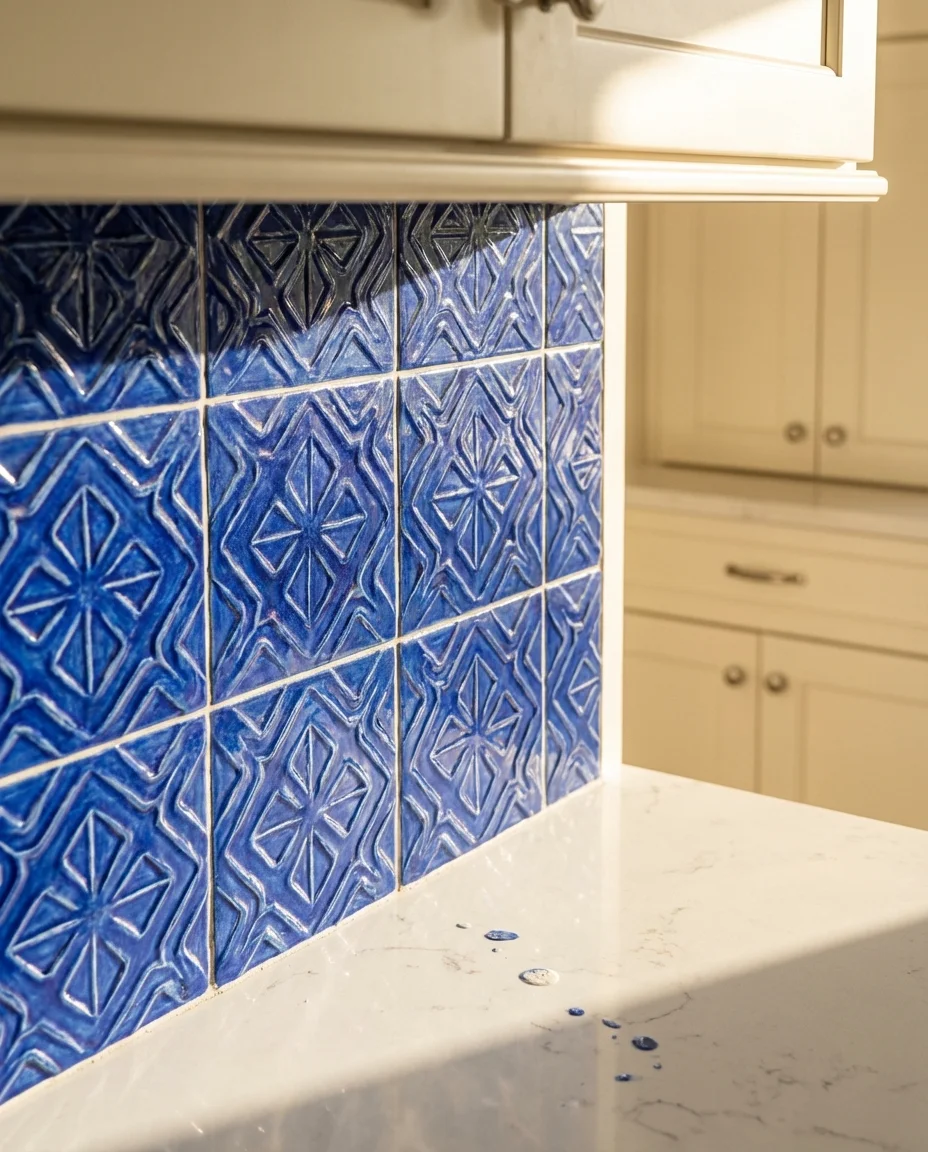 Blue Kitchen Backsplash with Neutral Cabinets 2