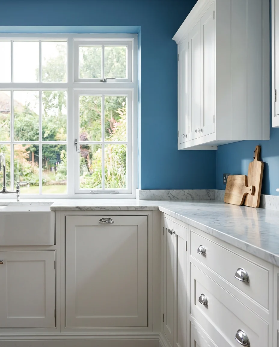 Blue Kitchen Walls with White Cabinets 1