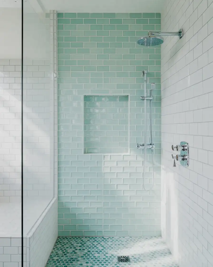 Blue Tile Walk-In Shower Accents 1