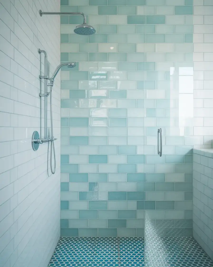Blue Tile Walk-In Shower Accents 2