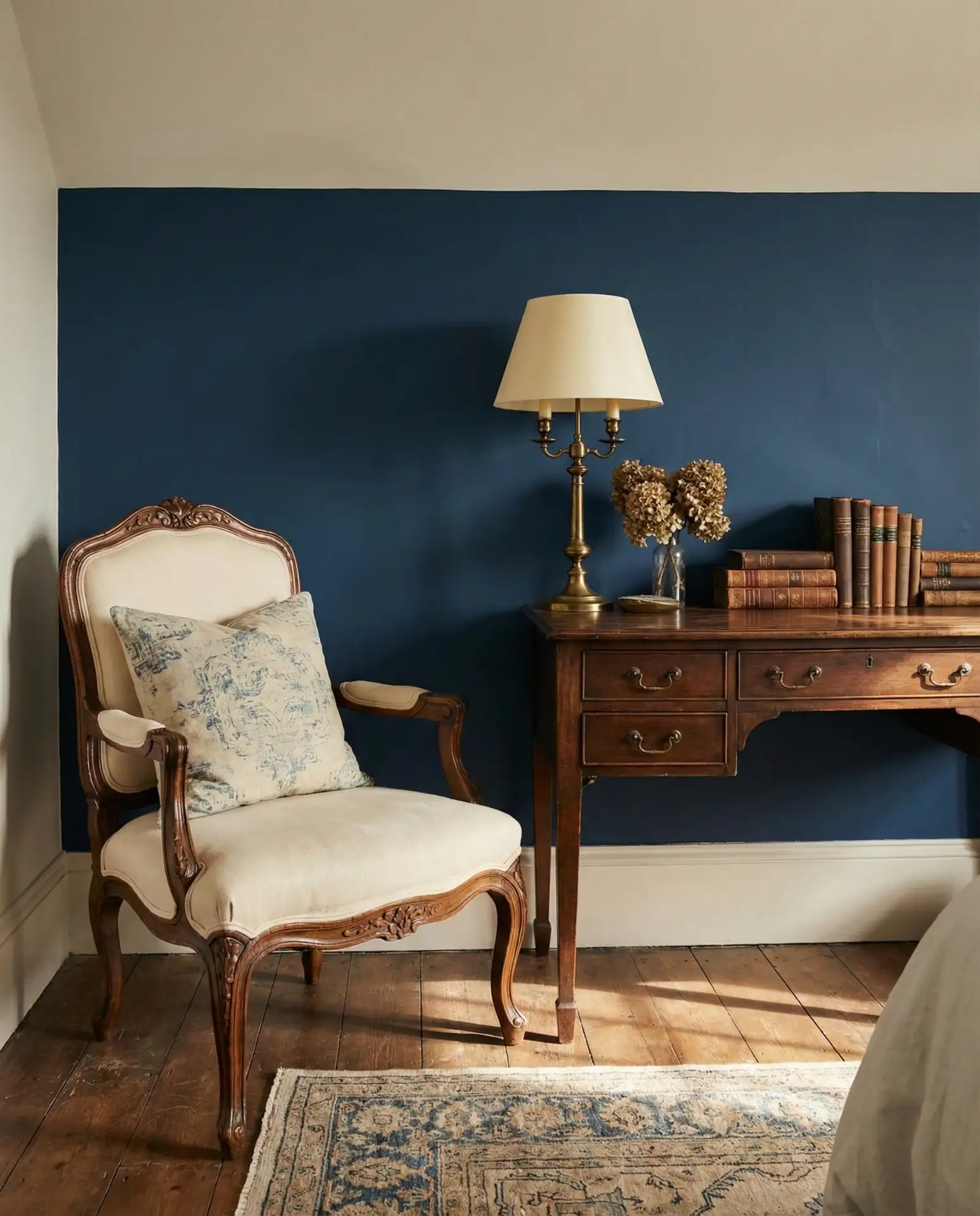 Blue Vintage Bedroom With Toile and Antiques 1