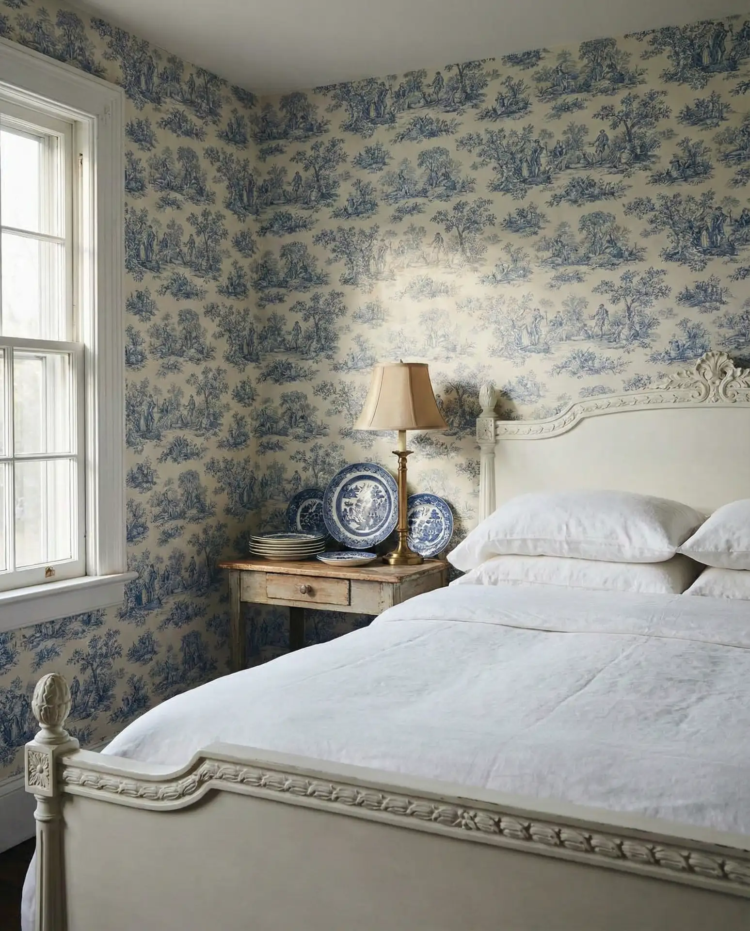 Blue Vintage Bedroom With Toile and Antiques 2