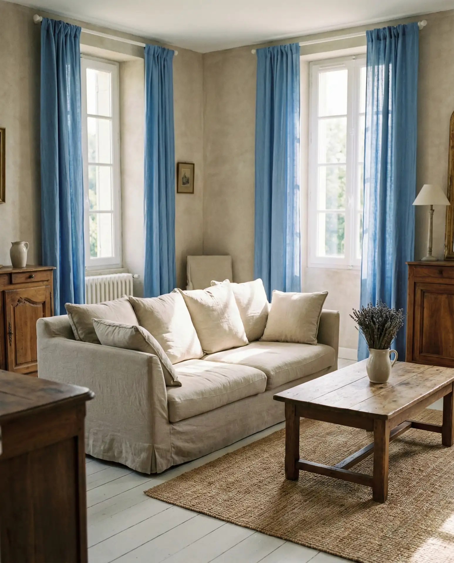 Blue and Beige French Country Living Room 2