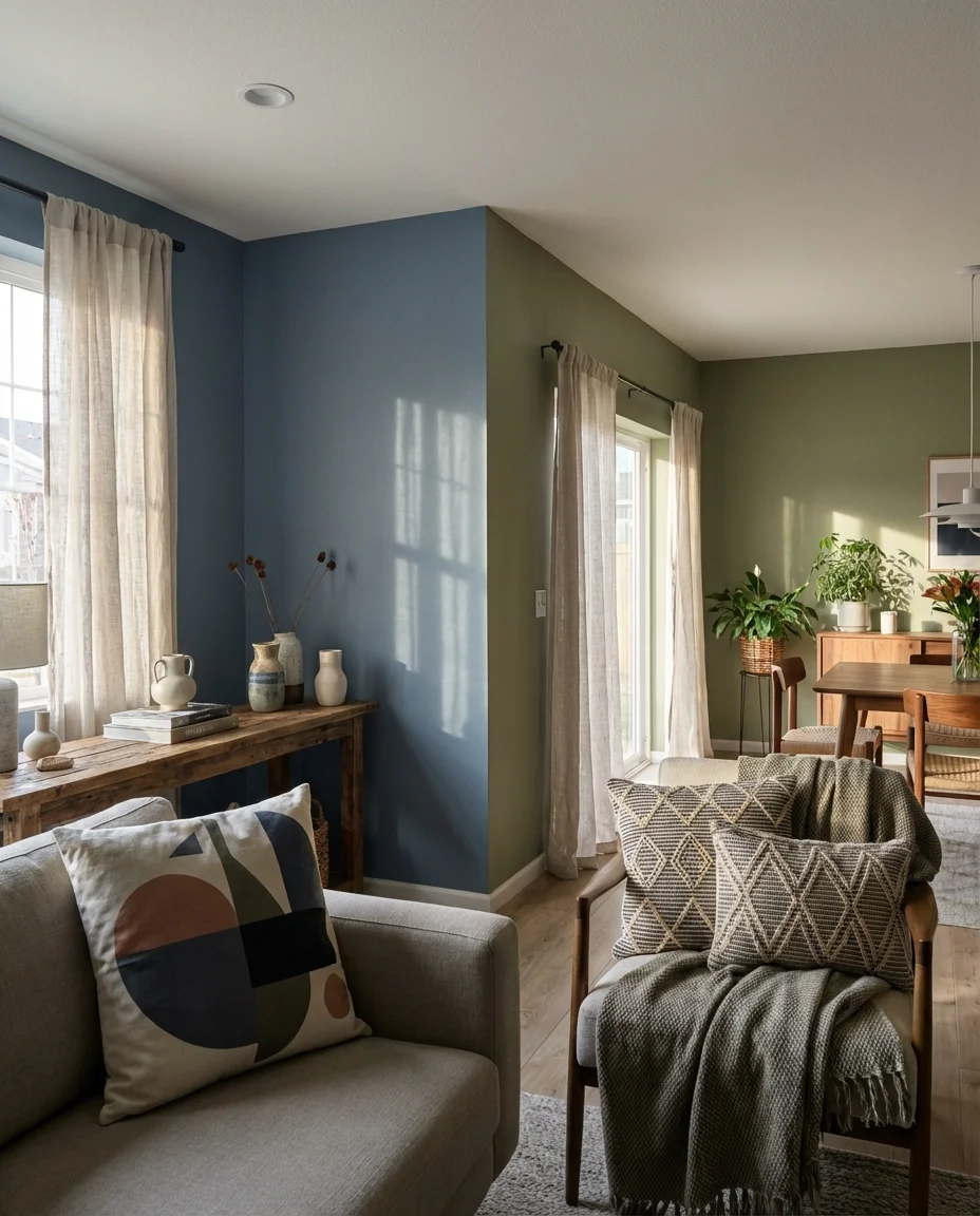 Blue and Green Color Blocked Living Room 2