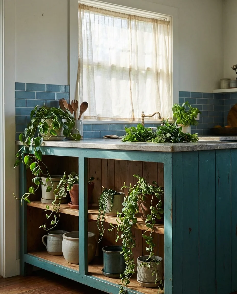 Blue and Green Kitchen with Botanical Freshness 2