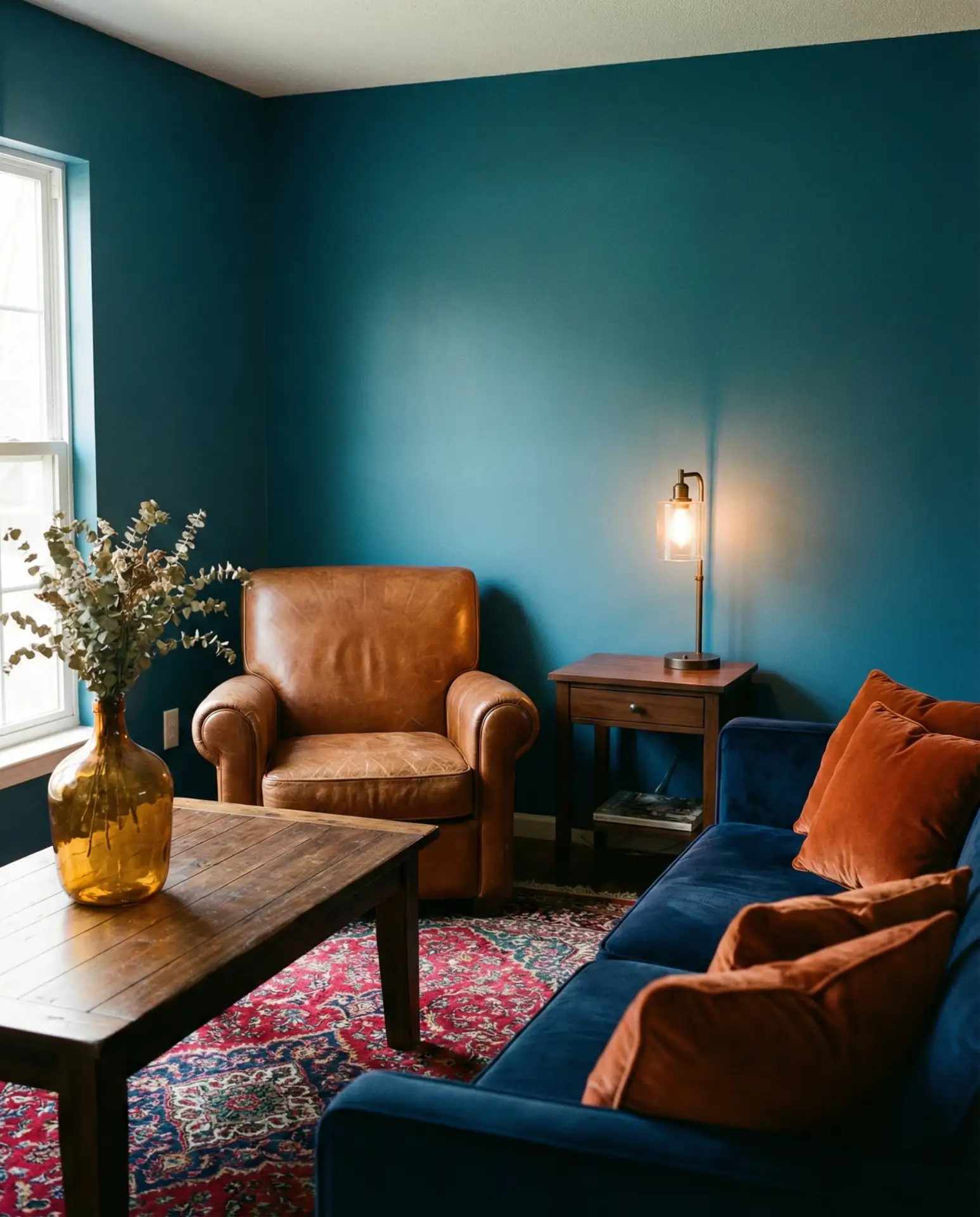 Blue and Orange Jewel-Toned Living Room 2