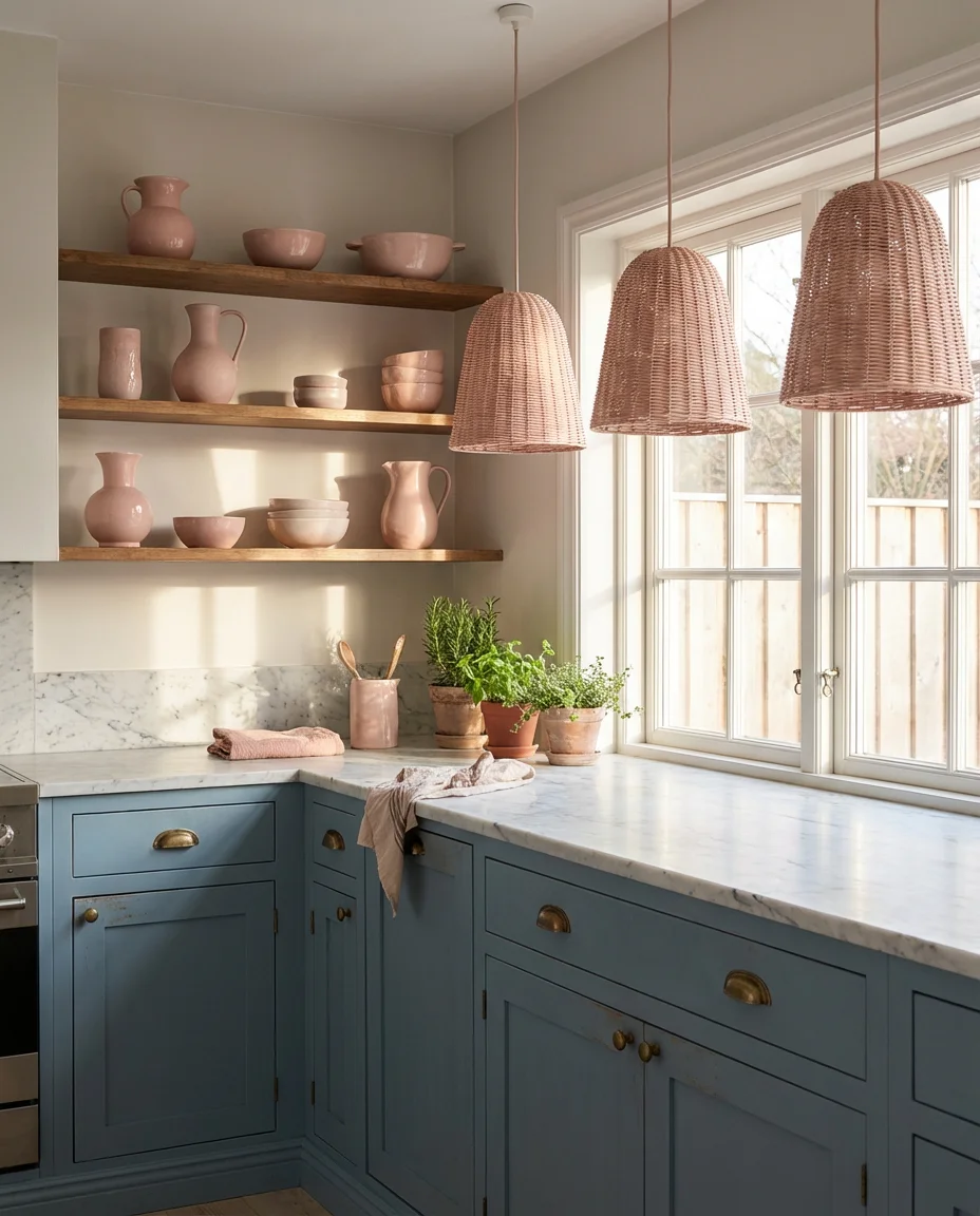 Blue and Pink Kitchen with Playful Contrast 1