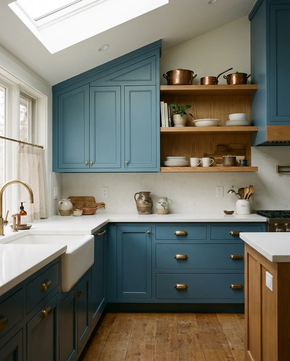 Blue and Wood Kitchen with Warm Natural Tones 1