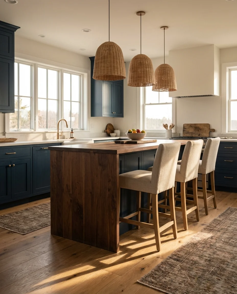 Blue and Wood Kitchen with Warm Natural Tones 2