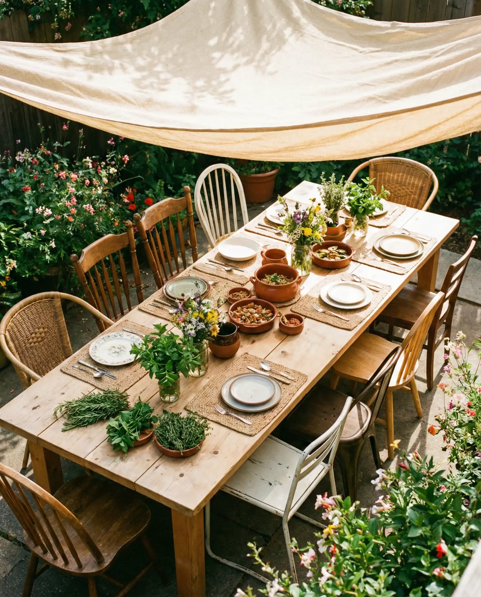 Bohemian Outdoor Dining Area with Mixed Seating 2