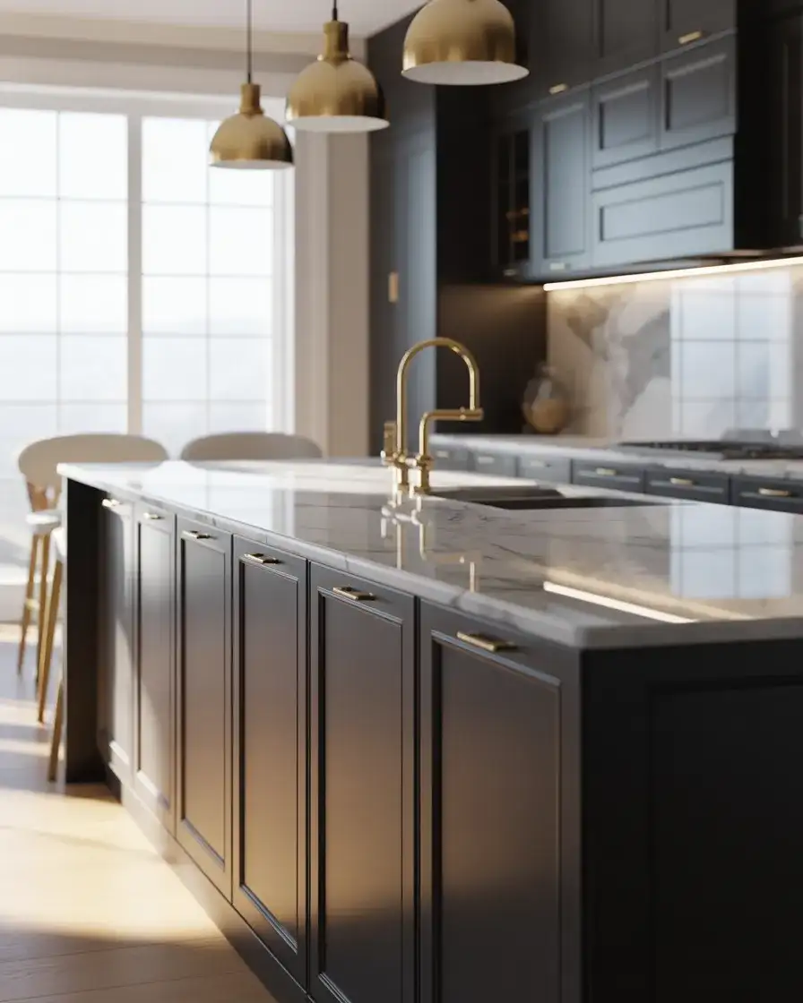 Bold Black Cabinets with Gold Hardware 2