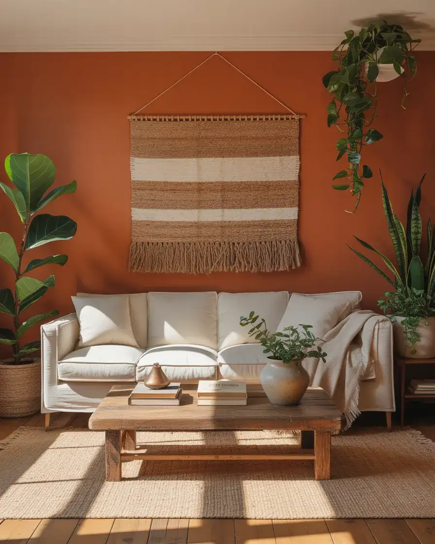 Bold Terracotta Paint Behind the Couch 1