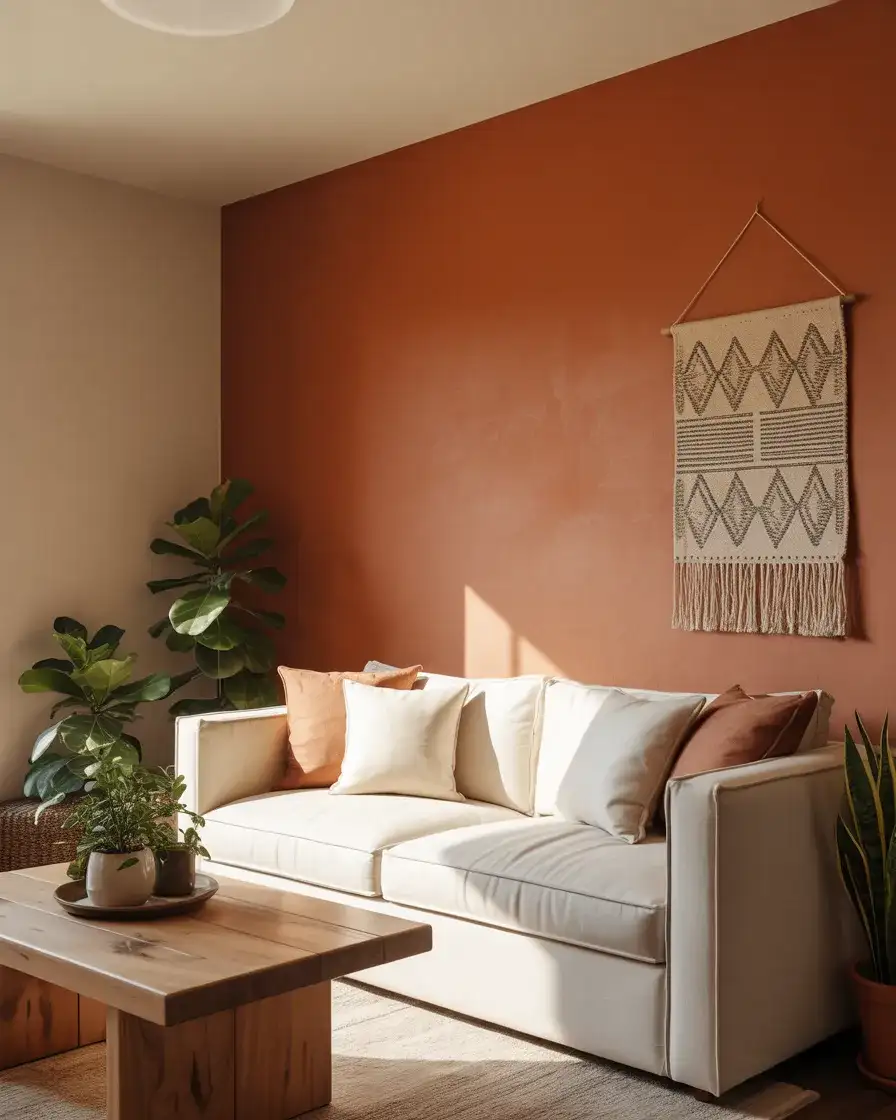 Bold Terracotta Paint Behind the Couch 2