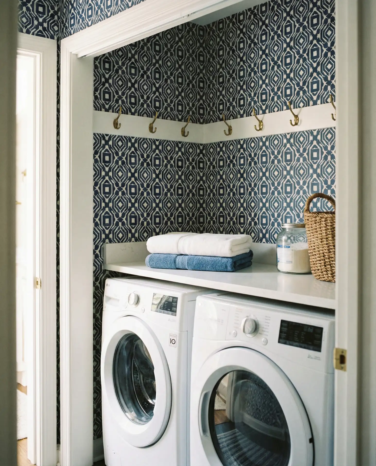 Bold Wallpaper Accent in a Micro Laundry 1