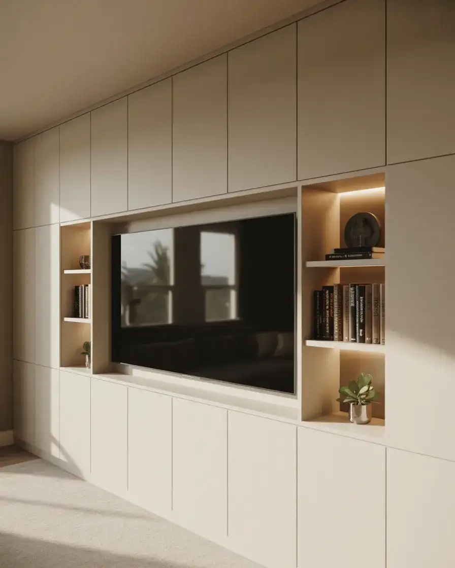 Built-In Media Wall with Hidden Storage 2