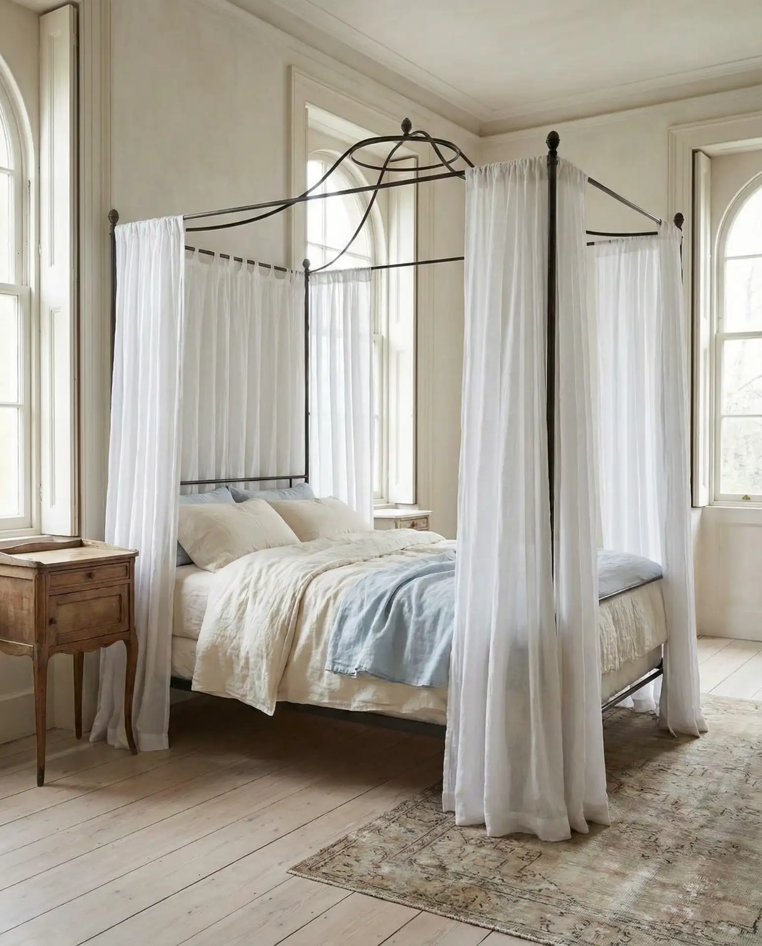 Classical Canopy Bed with Sheer Drapes 1