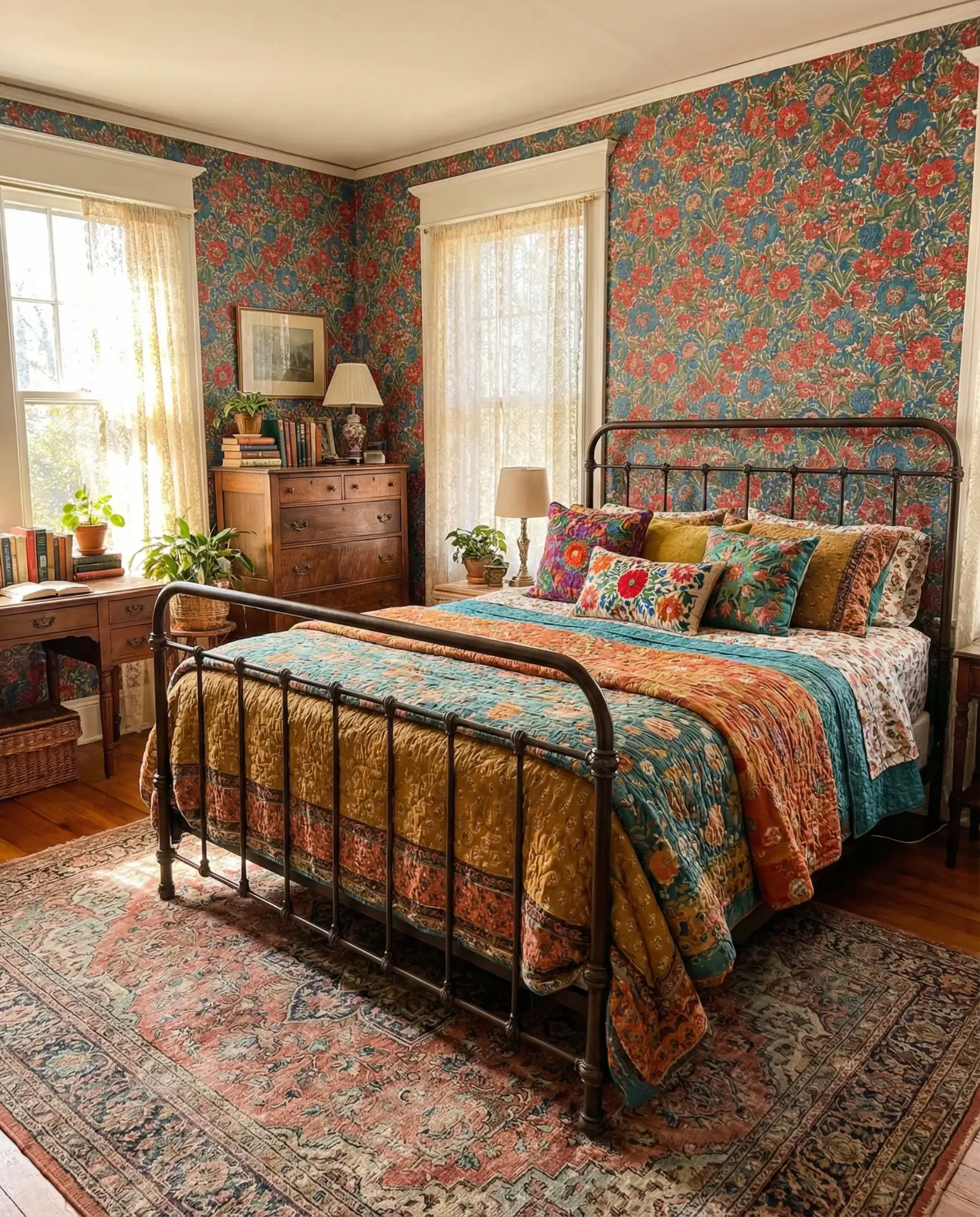 Colorful Vintage Bedroom with Maximalist Energy 2