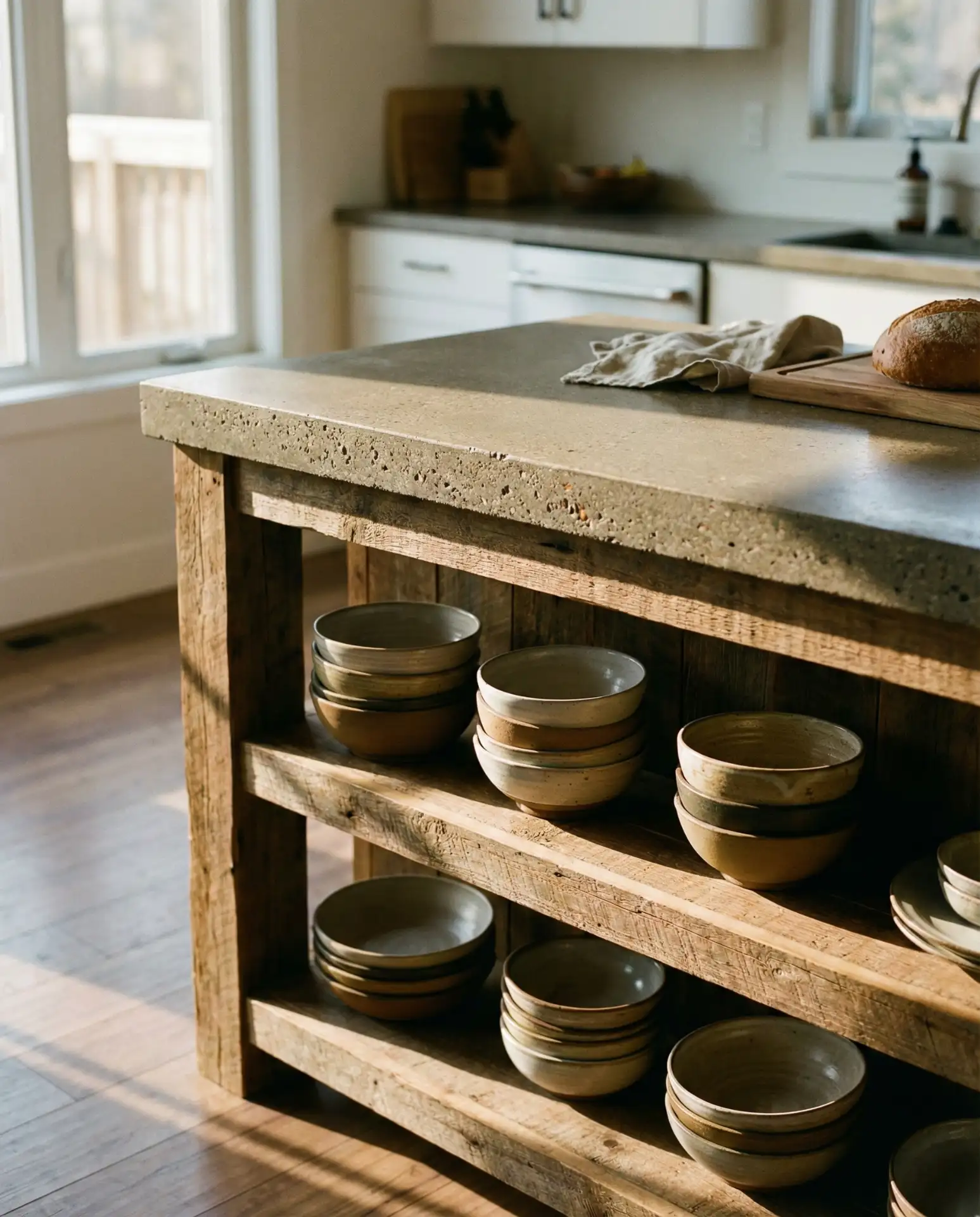 Concrete Countertops with Warm Wood Base 1